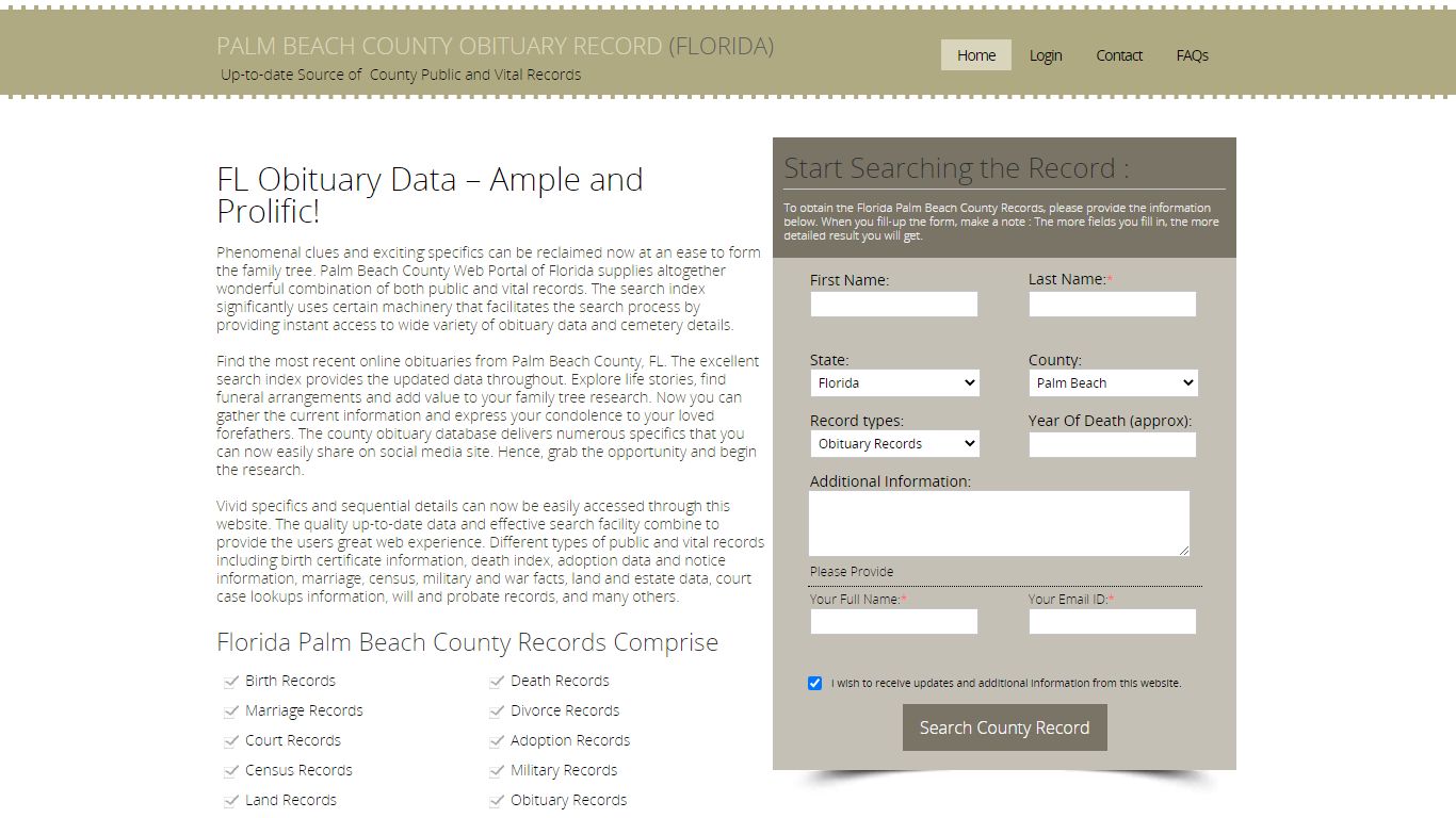 Palm Beach County, Florida Obituary Death Notice Index